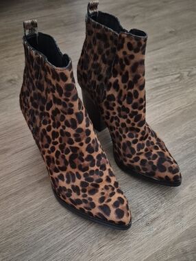Marc Fisher Leopard-Print Pointed Toe Ankle Boots - Brown/Black
